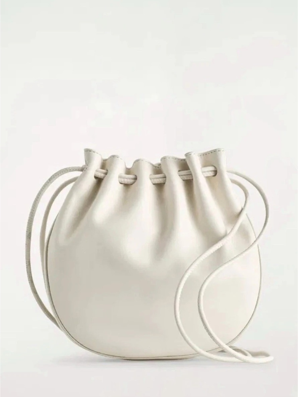 COS Drawstring Crossbody Bag - Leather White